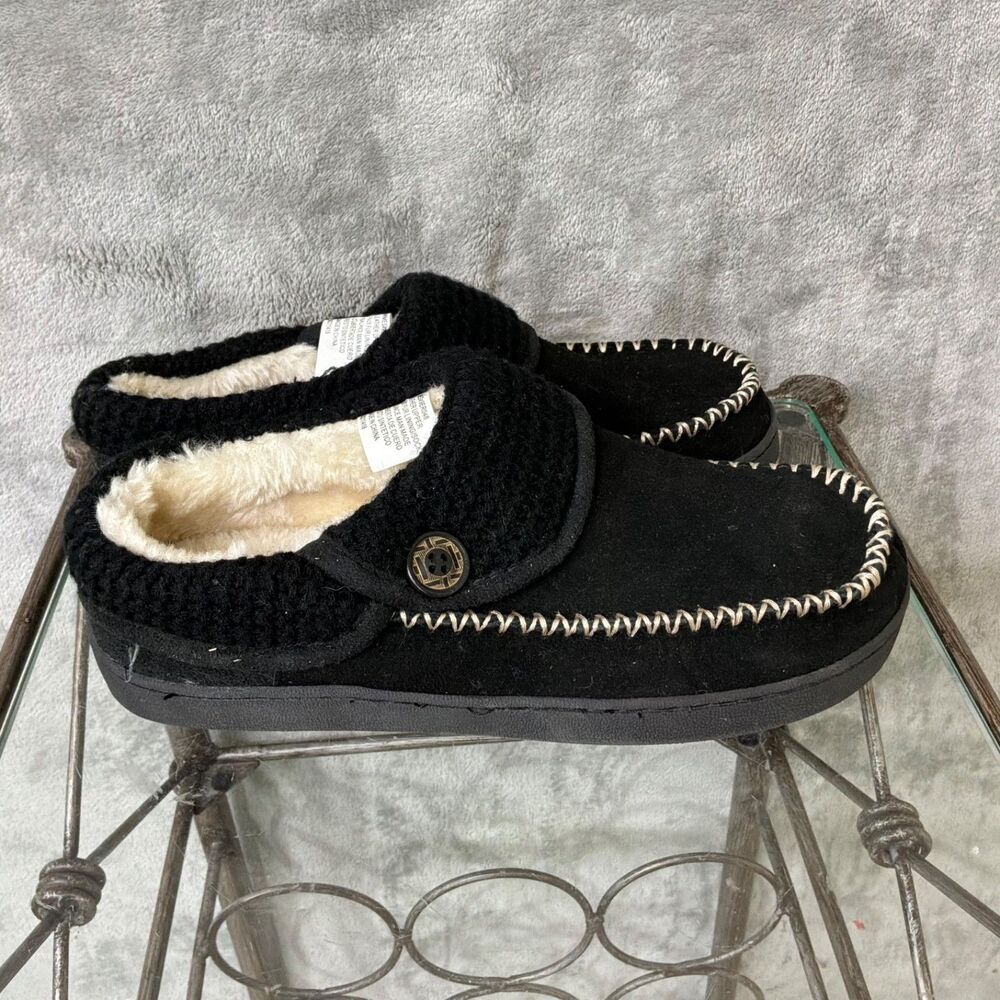 EARTH SPIRIT CLOUDEASE Black Suede Leather Slip-On Slippers Sz M (indoor/outdoor